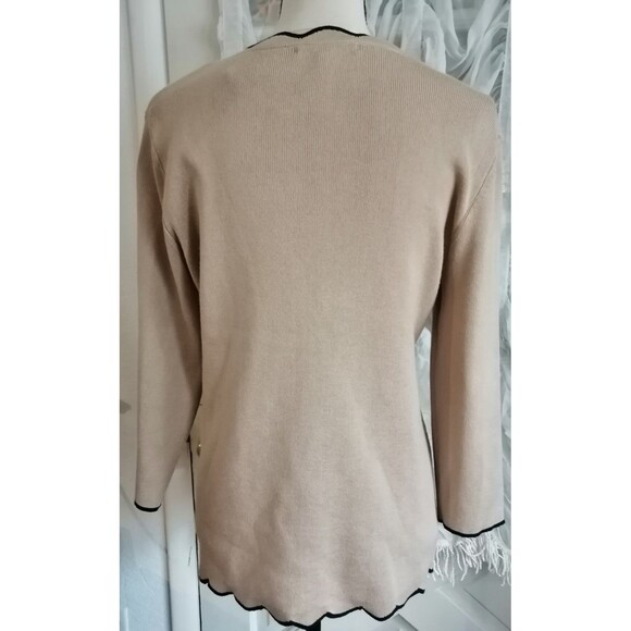 New Womens Large Rib Tan Sweater Pullover Black Scallop Hem 3/4 Sleeve - Picture 2 of 3